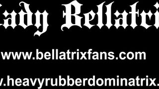 Red Rubber Doll Gets Pegged in Sling - Lady Bellatrix in latex catsuit with strapon