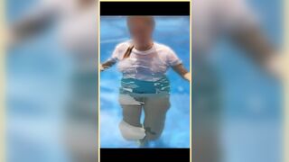 Wifey wet shirt in the pool with perfect braless tits
